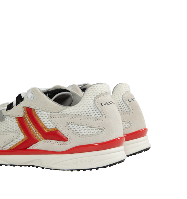 Image 3 of 5 - WHITE - LANVIN Meteor Colorblock Runner Sneakers featuring mesh fabric with colorblock suede and leather overlays, flat heel, reinforced round toe, lace-up vamp and tongue with label. Lining: Nylon/polyester/goat leather. Rubber outsole. 