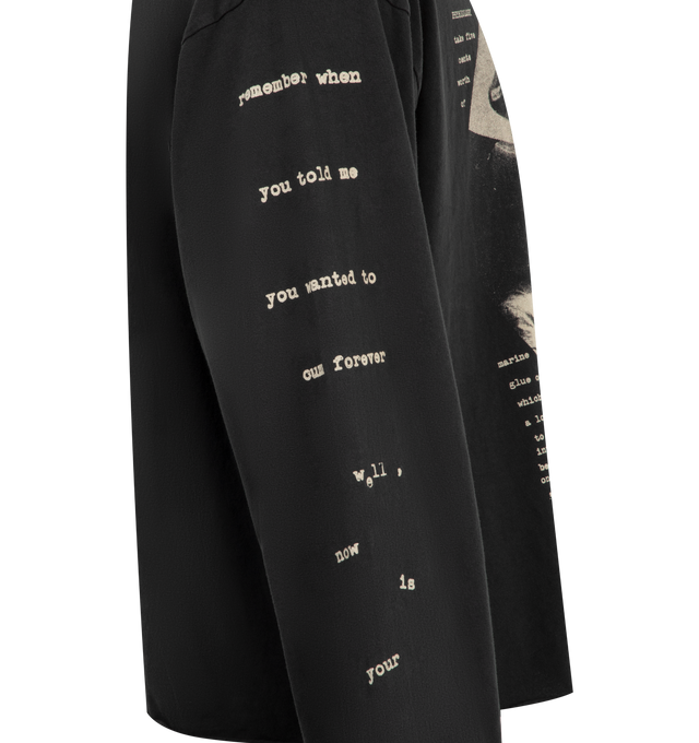 Image 3 of 3 - BLACK - ENFANTS RICHES DEPRIMES Living Altar Long Sleeve T-Shirt featuring heavyweight cotton jersey, a boxy, cropped fit with a rib knit neckline and cuffs, a raw hem, and printed artwork at the front, back, and right sleeve. 100% cotton. Made in the USA. 