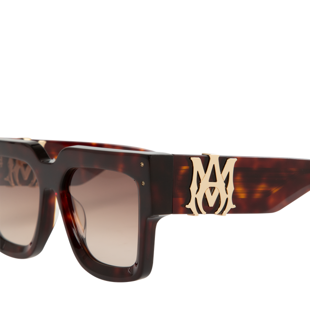 Image 3 of 3 - BROWN - Amiri Jumbo MA Sunglasses have square frames, gradient lenses, integrated nose pads, logo hardware, and exposed wire cords. 100% acetate. Made in Japan.  