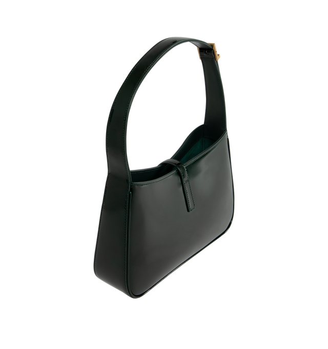 Image 2 of 3 - GREEN - SAINT LAURENT Le 5  7 leather hobo bag featuring an adjustable leather shoulder strap, cassandre hook closure, suede lining, bronze-toned metal hardware and one zip pocket. 9 x 6.3 x 2.5 inches. Strap drop: 20 cm. Calfskin leather. Made in Italy. 