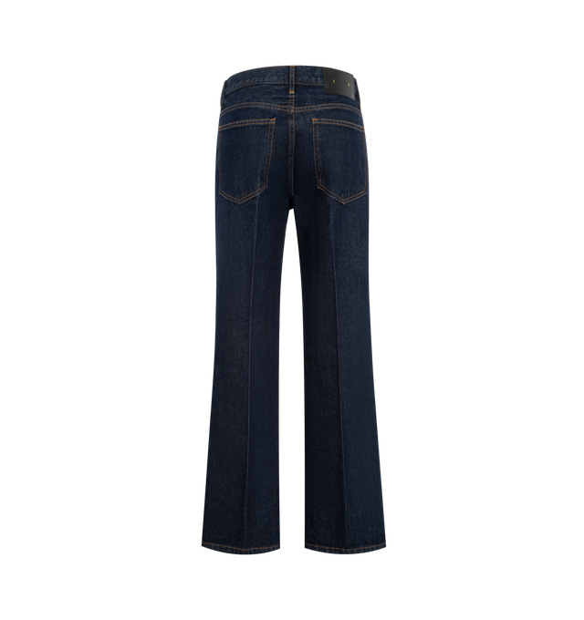 Image 2 of 3 - BLUE - KHAITE Clara Jean featuring a 70s-inspired cropped flare, mid-rise silhouette, squared and sleek lines and a signature button of antiqued nickel. 100% cotton. 