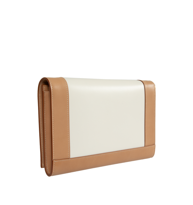 Image 2 of 3 - NEUTRAL - SAINT LAURENT Cassandre Flap Pouch featuring contrasting trim, wrist strap, bronze toned hardware, magnetic closure and one flat pocket. 9.4" X 6.3" X 1.6". Lambskin, calfskin.  