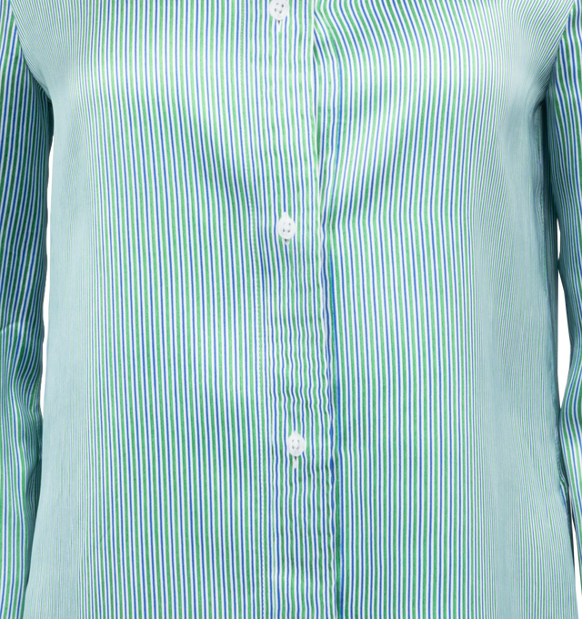 Image 3 of 3 - BLUE - LOEWE Striped Shirt featuring relaxed fit, regular length, placed digital stripe print with trompe loeil collar, cuffs and placket, stand collar, concealed button front fastening, box pleat at the back, straight hem and split sides. Viscose/silk. 
