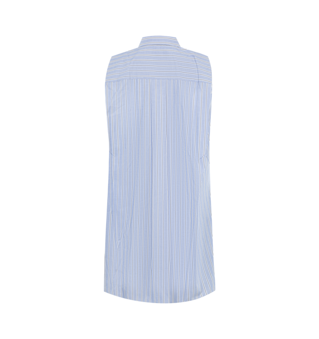 Image 2 of 3 - BLUE - SACAI Cotton Poplin Shirt Dress featuring classic collar, sleeveless, a patch pocket on the front, concealed button closure on the front and asymmetric hem. 65% polyester, 35% cotton. Made in Japan. 