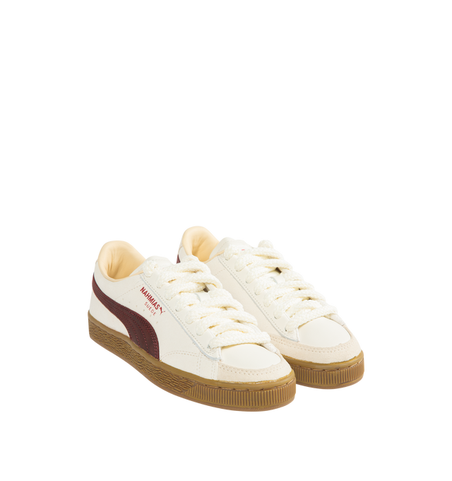 Image 2 of 5 - WHITE - PUMA x NAHMIAS Suede Vintage Sneaker featuring a distressed leather formstrip and trim, crochet laces, PUMA x Nahmias friendship lace beads, a Lets Be Friends interior graphic and round toe. 