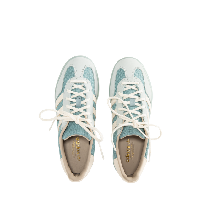 Image 5 of 5 - BLUE - ADIDAS Gazelle Indoor Sneaker featuring cotton-weave upper with butter-soft nubuck overlays, regular fit, 3 stripes on side, lace closure, leather and textile lining and semi-transparent rubber outsole. 