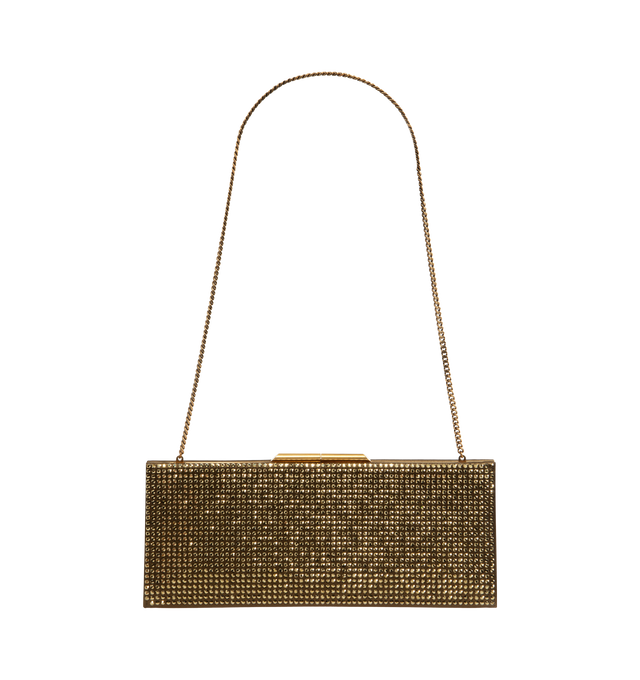 Image 2 of 3 - GOLD - Saint Laurent YSL Midnight Pochette (Womens) has a rhinestone-covered exterior, kiss-lock closure, interior card slot, and gold-tone chain shoulder strap. W 10.2 x H 3.9 x D 1.6 inches.  Leather lining.  