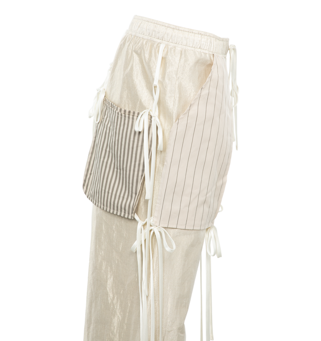 Image 3 of 4 - WHITE - CHRISTOPHER JOHN ROGERS Metallic Taffeta Drawstring Pant featuring straight leg trouser silhouette, an elasticized waist, cuffed hem, inside-out pockets in front and back and held up with satin ties. 67% cotton, 33% polyamide. 100% cotton. 