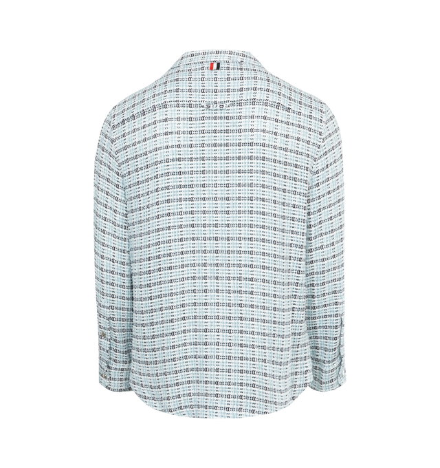 Image 2 of 3 - BLUE - THOM BROWNE Cotton Tweed Shirt Jacket featuring front snap closure, point collar, snap cuffs, chest patch pocket and curved hem. 100% cotton. Made in Italy. 