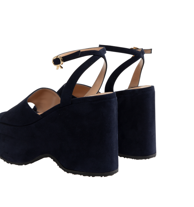 Image 3 of 4 - NAVY - GIANVITO ROSSI Thalia Camoscio featuring round toe ankle strap with buckle, platform wedge measures 110mm at the back of the heel and is completed with a rubber sole. 