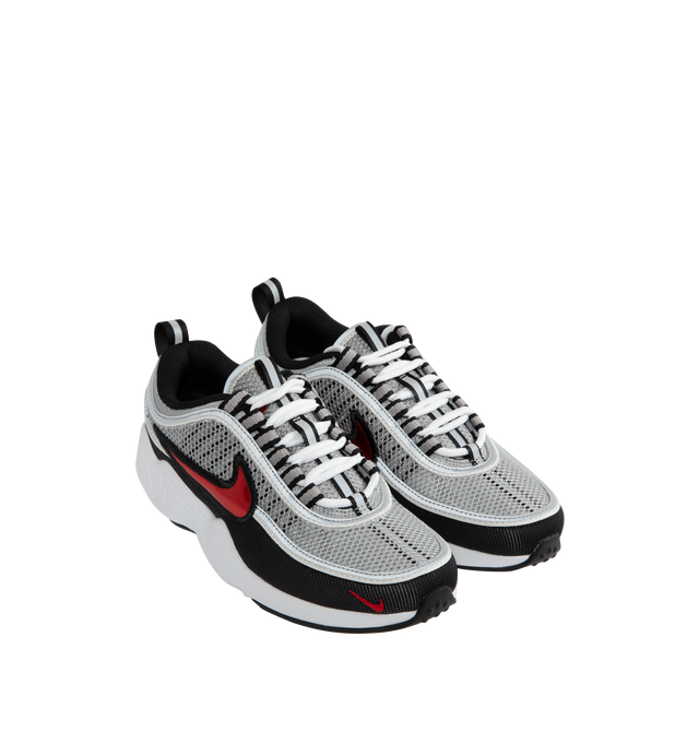 Image 2 of 5 - MULTI - Nike Air Zoom Spiridon lace-up sneakers featuring iconic running silhouette and cushioning, reflective piping, OG mesh and classic Metallic Silver and Sport Red colorway. 