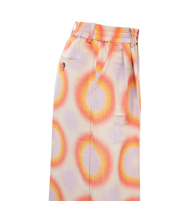 Image 3 of 4 - ORANGE - CHRISTOPHER JOHN ROGERS Groovy Dot Trouser featuring elastic waist with belt loops, button zip fly, pleats on front, wide leg, print throughout, side pockets and back welt pockets with buttons. 69% linen, 31% polyester. 