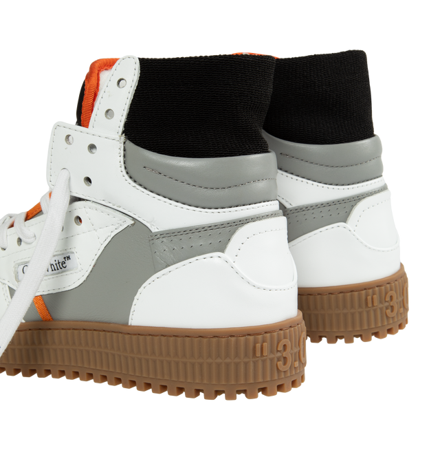 Image 3 of 5 - GREY - OFF-WHITE 3.0 Off Court Sneakers featuring colour-block design, logo print to the side, signature Zip Tie tag, signature Arrows motif, round toe, perforated toebox, ankle-length, branded insole and flat rubber sole. 45% leather, 40% cotton, 10% polyamide, 4% polyester, 1% elastane. 