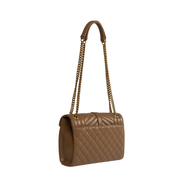 Image 2 of 4 - BROWN - SAINT LAURENT Envelope Medium Bag featuring quilted topstitching, sliding leather and chain strap, one flap pocket at back and magnetic snap closure. 9.4 X 6.9 X 2.3 inches. 100% lambskin. Made in Italy.  
