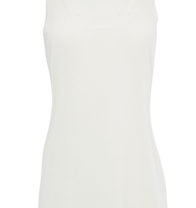 Image 3 of 3 - WHITE - TOTEME Layered Knit Maxi Tank Dress featuring layered knit, crew neckline, sleeveless, A-line silhouette, full length and slipover style. Lyocell/cashmere.  