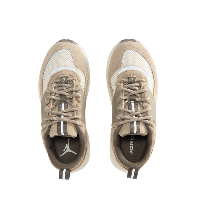 Image 5 of 5 - NEUTRAL - Women's Jordan Trunner O/S Sneakers feature a breathable mesh upper with suede overlays and a modern silhouette inspired by the original Jordan Trunner. These lifestyle sneakers combine responsive foam cushioning, molded midfoot support wings, and a durable rubber outsole for lightweight comfort, stability, and everyday traction. Main Material: Mesh and Suede. Midsole: Responsive Foam. Sole: Rubber. 