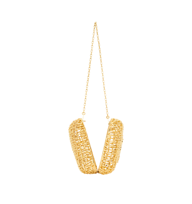 Image 2 of 3 - GOLD - SAINT LAURENT Woven Metal Evening Bag featuring Clutch case in woven metal decorated with the cassandre, a stowable chain strap and bronze-tone hardware. 7.5" x 3.5" x 2". Brass. Made in Italy.  
