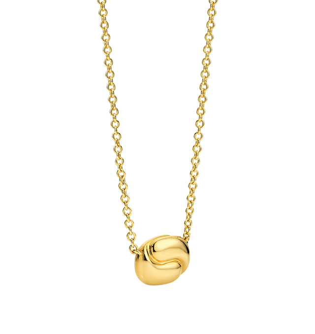 Image 2 of 4 - GOLD - PAMELA ZAMORE Holos Baby Hug Necklace featuring two sculptural halves of a piece interlocking to become one, 18K yellow gold, 4.8g. Hirshleifers offers a range of pieces from this collection in-store. For personal consultation and detailed information about jewelry, please contact our dedicated stylist team at personalshopping@hirshleifers.com. This item may be restricted for online purchase to international clients. For assistance purchasing this item please contact our dedicated styl 