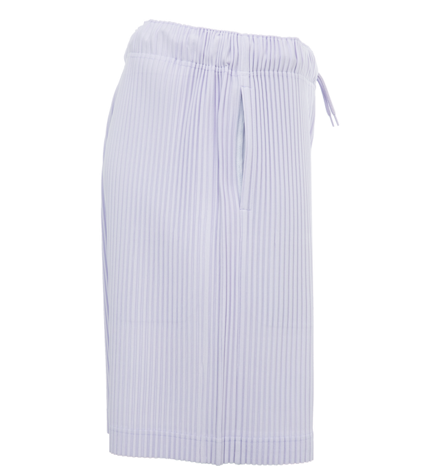 Image 3 of 4 - PURPLE - ISSEY MIYAKE Pants featuring a relaxed, wide leg, two side pockets, and an elastic drawstring waist. 100% polyester. 