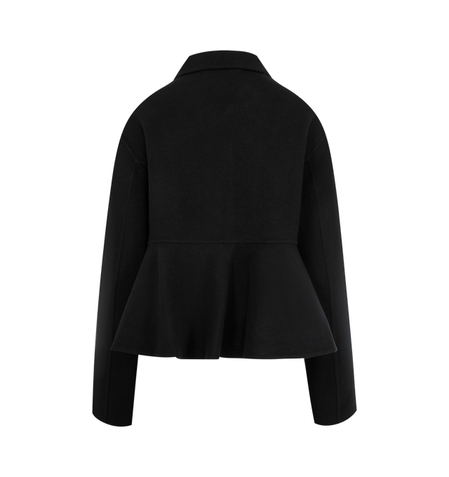 Image 2 of 3 - BLACK - EXTREME CASHMERE Queen Coat featuring a refined cashmere peplum jacket with a cropped, tailored fit, crafted from double-faced cashmere, full-length zipper, slit pockets hidden in the horizontal seam, fitted at the top and fluid and voluminous at the bottom. 70% wool, 30% cashmere. 