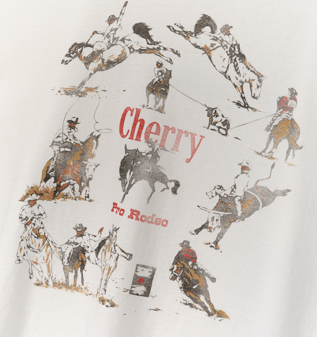 Image 3 of 5 - CREAM - Cherry LA Men's Pro Rodeo Classic T-Shirt is crafted from cotton and features a classic-fit silhouette with a rib-knit crew neckline and short sleeves. Designed with a screen-printed graphic at the front, this everyday essential channels Western-inspired style through Cherry LA's signature graphic aesthetic. Main Material: Cotton. Made in Los Angeles, California. 