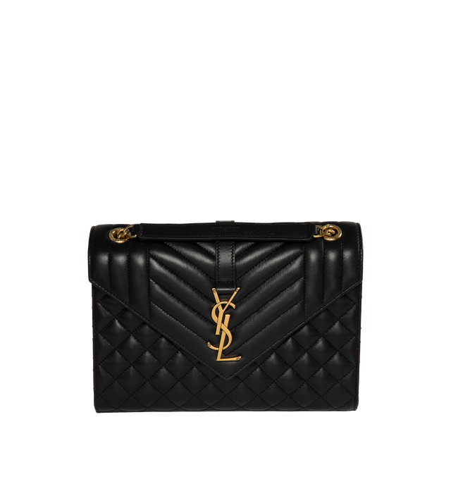BLACK - SAINT LAURENT Envelope Medium Bag featuring quilted topstitching, sliding leather and chain strap, one flap pocket at back and magnetic snap closure. 9.4 X 6.9 X 2.3 inches. 100% lambskin. Made in Italy. 