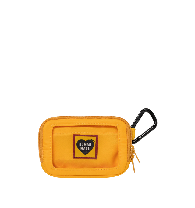 Image 2 of 3 - YELLOW - HUMAN MADE Military Card Case featuring card case with a mini carabiner, shiny nylon twill fabric, zipper closure, clear panel on front, inner pocket, brand logo patch on inner pocket, webbing straps with branding on back and stain-resistant polyester Oxford lining. 100% nylon, PVC. 7cm x 10.5cm. 