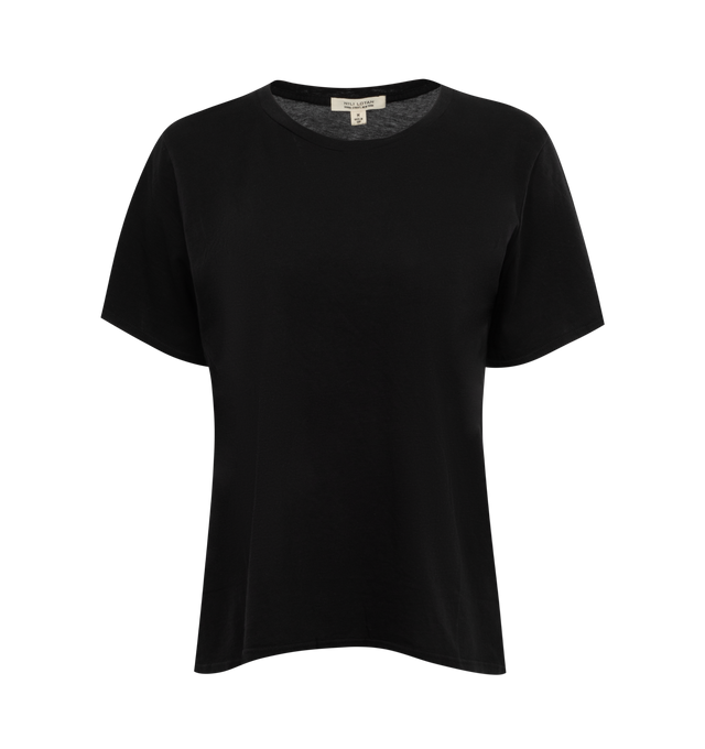 BLACK - NILI LOTAN Marley Tee featuring relaxed fit, slightly boxy, crew neck, vintage pitched sleeve, shorter body, self trim at neckline, back neck and shoulder finished with self binding. 100% cotton. 