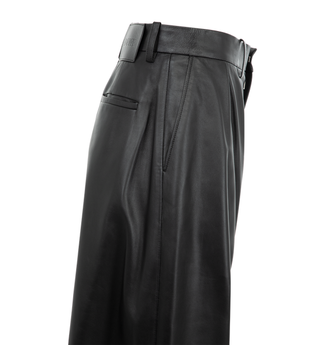 Image 3 of 3 - BLACK - Loewe Women's Barrel Trousers in lightweight soft nappa lambskin featuring a balloon silhouette with darts at the knees. Regular fit, regular length, mid waist, loose leg, concealed zip fly, slash pockets, rear welt pocket, partly lined with  LOEWE embossed leather patch placed at the back. Made in Italy. 