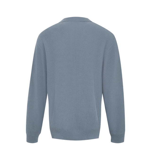 Image 2 of 2 - BLUE - CARHARTT WIP Miles Polo featuring 7-gauge midweight cotton yarn, long sleeves, buttoned half-placket, ribbed trim and a Square Label on the hem. 100% cotton knit. 