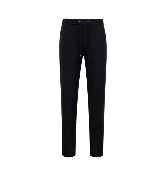 Image 1 of 3 - NAVY - MONCLER Jogging Pants featuring micro ventile lger, waistband with drawstring fastening, zipper closure, back pockets with snap button closure and leather logo patch. 100% polyester. 