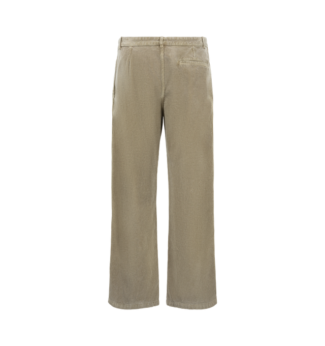 Image 2 of 3 - NEUTRAL - The Row Men's Paulo Pants are crafted from compact wide-wale cotton velvet corduroy with a soft, textural hand and durable construction. Designed with a relaxed wide-leg silhouette that sits at the natural waist, these designer pants feature a pleated front, side slash pockets, and a single back welt pocket. The fabric is dyed and specially treated to create a subtly uneven, worn-in effect while enhancing the depth and richness of the Faded Black color. Main Material: 100% Cotton. F 