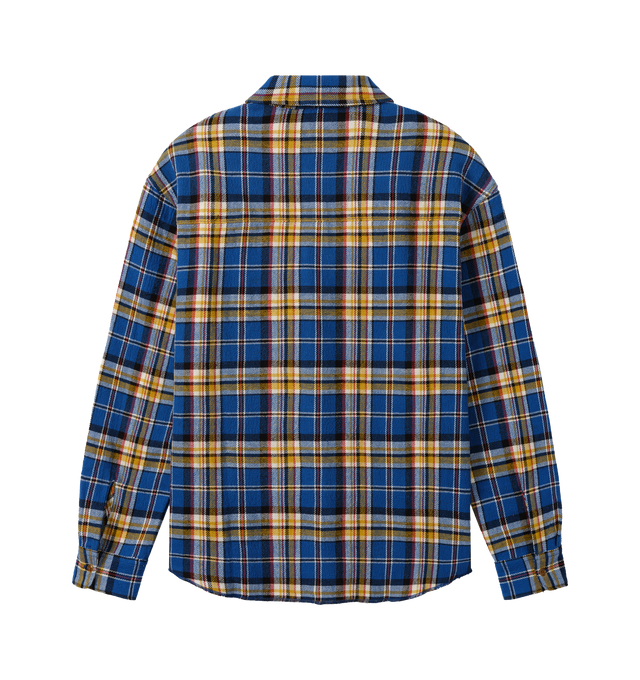 Image 2 of 6 - BLUE - Cherry LA Plaid Classic Shirt is crafted from cotton and features a custom brushed plaid pattern, a relaxed-fit silhouette, and classic Western-inspired detailing. Designed with embroidery beneath the wearer's left chest pocket and finished with four-hole cat-eye buttons, this versatile shirt combines heritage influences with everyday comfort. Main Material: Cotton. 