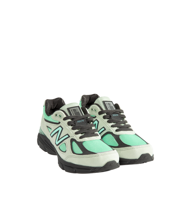 Image 2 of 5 - GREEN - New Balance Unisex Made in USA 990v4 Sneakers feature a timeless performance-inspired silhouette enhanced with premium materials and heritage craftsmanship. Constructed with a breathable mesh upper, suede and synthetic overlays, and a durable NDurance rubber outsole, this iconic style combines comfort and support for everyday wear. ABZORB cushioning at the heel and forefoot absorbs impact through a combination of cushioning and compression resistance, while the ENCAP and C-CAP midsole 