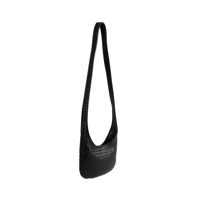 Image 2 of 3 - BLACK - BOTTEGA VENETA Small Veneto Bag featuring cross-body bag with rounded shape, intrecciato nappa leather fluffy, one interior zipped pocket and zipper closure. 6.7" x 10.6" x 1". Lambskin. Made in Italy. 