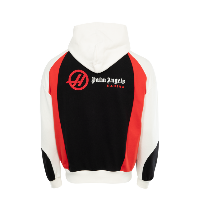 Image 2 of 2 - WHITE - PALM ANGELS Paxhaas Hoodie featuring appliqu logo, contrasting panel detail, classic hood, front pouch pocket, long sleeves and straight hem. 100% cotton.  