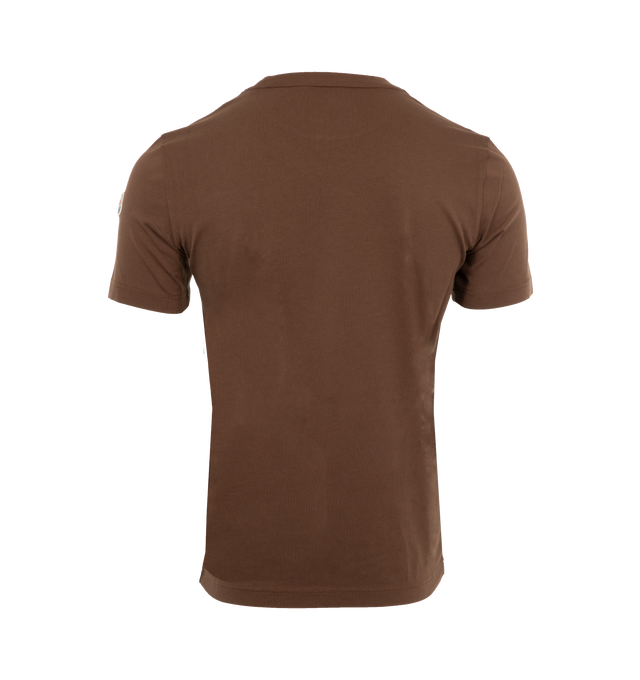 Image 2 of 3 - BROWN - MONCLER Logo T-Shirt featuring cotton jersey, crew neck, short sleeves and logo patch on the chest. 100% cotton. Made in Turkey. 