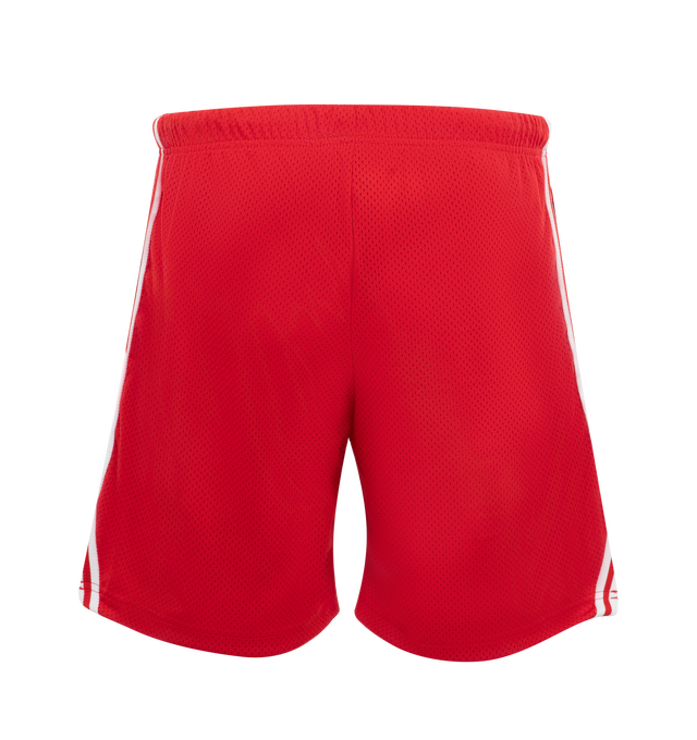 Image 2 of 3 - RED - Gallery Dept. Venice court shorts, featuring a refined silhouette that's slightly shorter than our last release, offering a fresh, modern fit without compromising on comfort and performance. Crafted from breathable mesh jersey with a GD ENGLISH logotype at front, balloon fit with an elasticized waistband and inner drawstring, front slip pockets,  white striped piping over seams and double lining.Made in Los Angeles, CA. Material: 100% Polyester.  