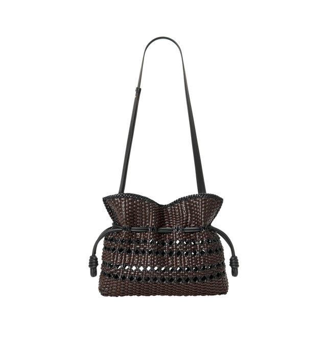 Image 3 of 4 - BROWN - LOEWE Medium Flamenco Clutch in woven nappa calfskin featuring a soft and slouchy bag with a cinched closure, knot drawstrings, crafted in two-tone hand-woven nappa calfskin, shoulder, crossbody or hand carry, detachable and adjustable strap, magnetic closure and unlined. Woven nappa. 24.5 cm x 30 cm x 10.5 cm. Made in Spain. 