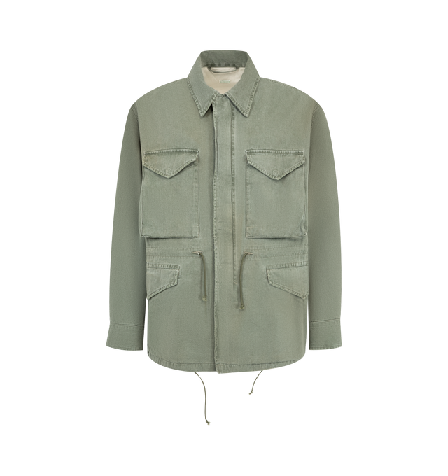 Image 1 of 3 - GREEN - A.Presse Men's Vintage US Army M-43 Field Jacket is crafted from cotton and features a military-inspired silhouette based on the iconic U.S. Army M-43 field jacket. Designed with a vintage-treated finish that recreates the appearance and texture of an authentic archival garment, offering a worn-in character unique to each piece. Main Material: 100% Cotton. 