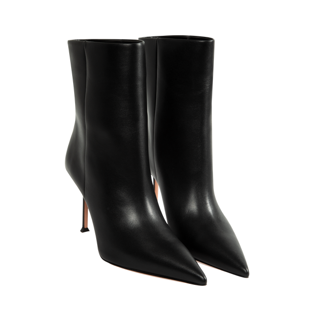 Image 2 of 4 - BLACK - Aquazzura Women's Harper Bootie 85 is crafted from smooth leather and features a sleek ankle-high silhouette with a pointed toe for an elegant, elongated profile. Designed in an easy pull-on style, these designer booties are set on an 85mm heel and finished with a soft leather lining and durable calf leather sole. Upper: Leather. Lining: Leather. Sole: Calf Leather. Stiletto Heel Height: 85 mm / 3.3 in. Closure: Pull-On. Toe: Pointed. Made in Italy. 