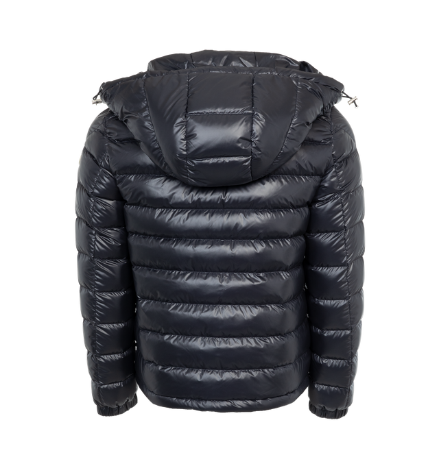 NAVY - MONCLER Besines Jacket featuring micro chic nylon lining, down-filled, one adjustable hood, second pull-out hood in recycled rainwear, zipper closure, zipped pockets with micro chic nylon trim, zipped inner pockets, adjustable cuffs and logo grosgrain trim. 100% polyester. Padding: 90% down, 10% feather. 