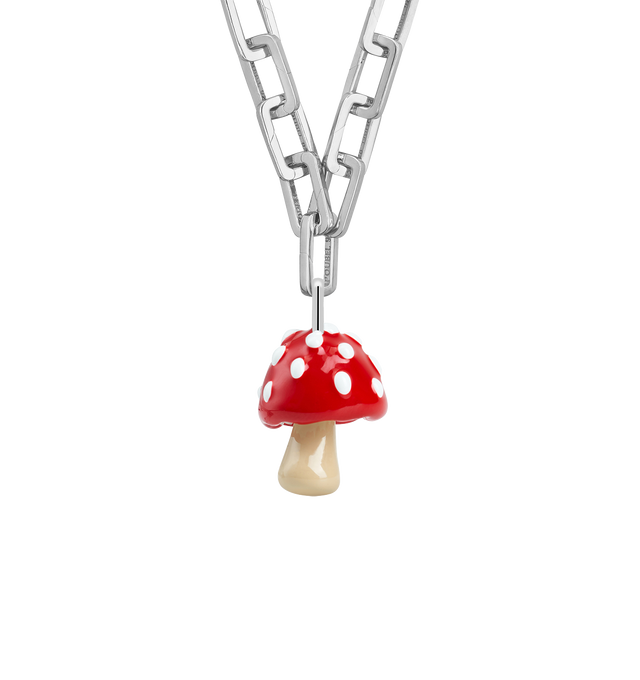 Image 7 of 8 - RED - Poubel by The Gstaad Guy Red Mushroom Pendant. All pendants are made of .925 sterling silver, and are hand-painted using non-toxic lead-free enamel. Links sold separately. Hirshleifers offers a range of initial pieces from this collection in-store. For personal consultation and detailed information about jewelry, please contact our dedicated stylist team at personalshopping@hirshleifers.com 