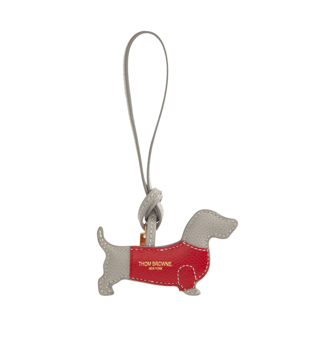 Image 2 of 2 - GREY - THOM BROWNE Hector in Sweater Leather Bag Charm featuring full-grain calfskin leather. Made in Italy. 