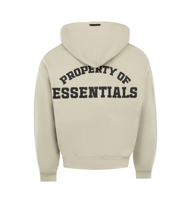 Image 2 of 3 - NEUTRAL - FEAR OF GOD ESSENTIALS Property Lounge Half Zip Hoodie heavy 480GSM core fleece, Essentials Property logo is branded on the back in a satin stitch, half zip front, double-layer hoodie, side pockets, rib-knit cuffs, waist-hem and an Essentials signature label on the hood edge. 80% cotton, 20% polyester. 