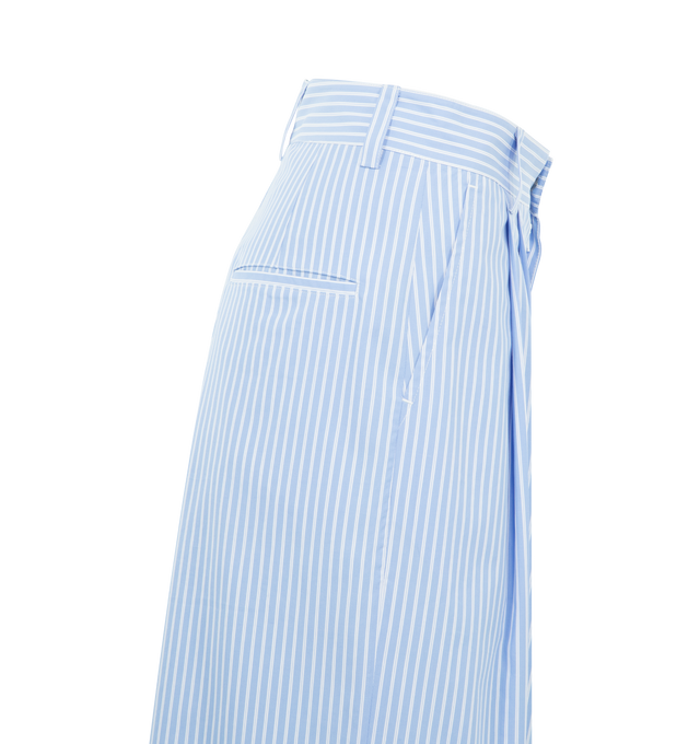 Image 3 of 3 - BLUE - MIRA MIKATI Flower Broderie Trouser featuring stripes throughout, relaxed fit, belt loops at waist, button zip fly, pleats at front and flower broderie. 100% cotton.  