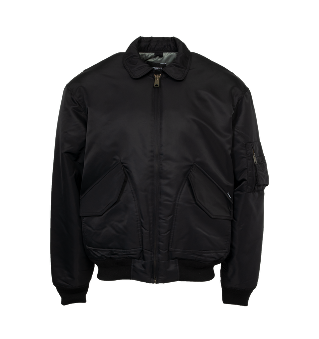 BLACK - CARHARTT WIP Olten Bomber featuring two front flap pockets, zipped pocket on the left sleeve, rib-knit cuffs and bottom band, flag label and water-repellent. 100% nylon.