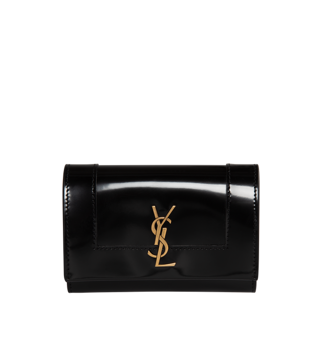 Image 1 of 3 - BLACK - SAINT LAURENT Small Envelope Wallet featuring flap decorated with cassandre, snap button closure, one flat pocket at back and four card slots. 5.3 X 3.7" X 1.2". 100% calfskin leather. Made in Italy.