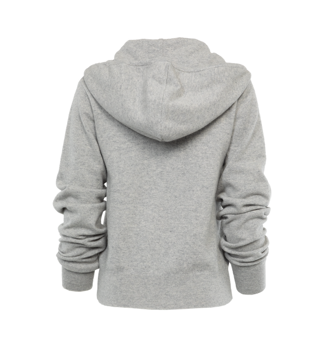 GREY - EXTREME CASHMERE Hood Zip Sweater featuring knitted construction, drawstring hood, long sleeves, ribbed cuffs and hem, signature embroidered-detail to the cuff, two side welt pockets and front two-way zip fastening.