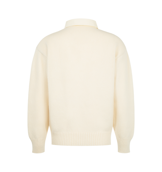Image 2 of 2 - CREAM - Loewe men's wool sweater crafted from medium-weight wool in a jersey stitch knit. The design features a poplin buttoned polo collar, a regular fit and length, ribbed cuffs and hem, and the signature Double L embroidery at the chest for a refined finish. Material: 100% wool. Made in Italy. 